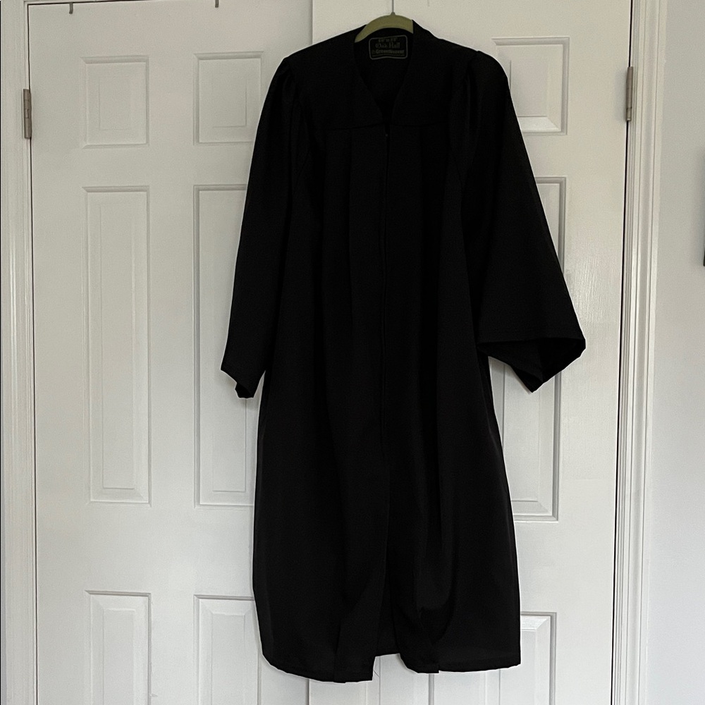 Classic Black Graduation Gown size 5’6”-5-8” excellent used condition worn once.